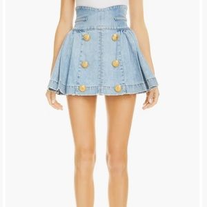Balmain Embellished gold button denim skirt
